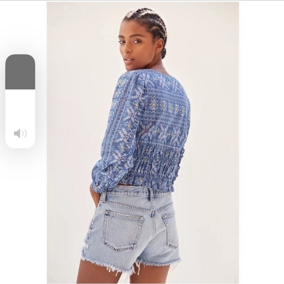 Size M NWT Anthropologie Forever That Girl Embroidered Smocked Blouse - Picture 3 of 11